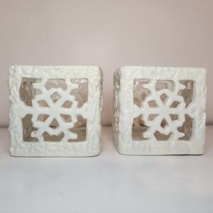 Pair of Ceramic Snowflake Votive or candle holder